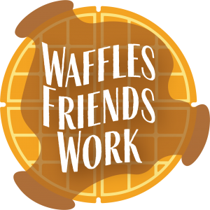 Waffle logo with text Waffles Friends Work in dripping syrup